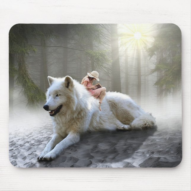 Alfombrilla De Ratón Fantasy Wolf y Chica (Frente)