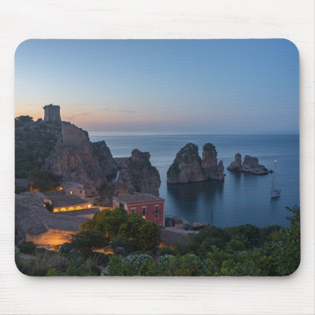 Alfombrilla De Ratón Faraglioni y Tonnara en Scopello, Sicilia (Frente)