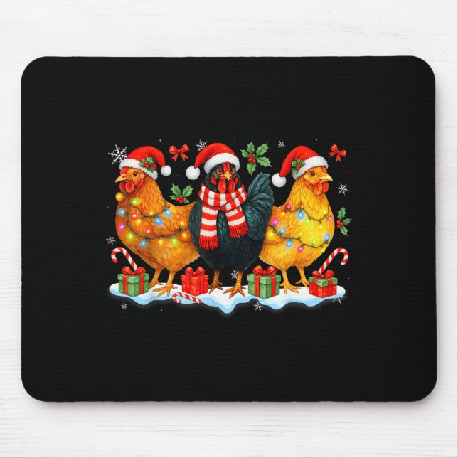 Alfombrilla De Ratón Farm Animal Funny Chicken Christmas Lights Cute Xm (Frente)