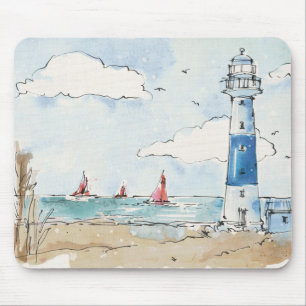 Alfombrilla De Ratón Faro azul y blanco