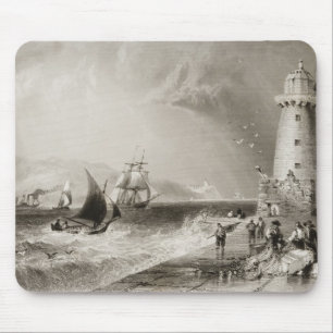 Alfombrilla De Ratón Faro del sur de la pared con la colina de Howth
