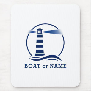 Alfombrilla De Ratón Faro náutico: tu barco o nombre azul
