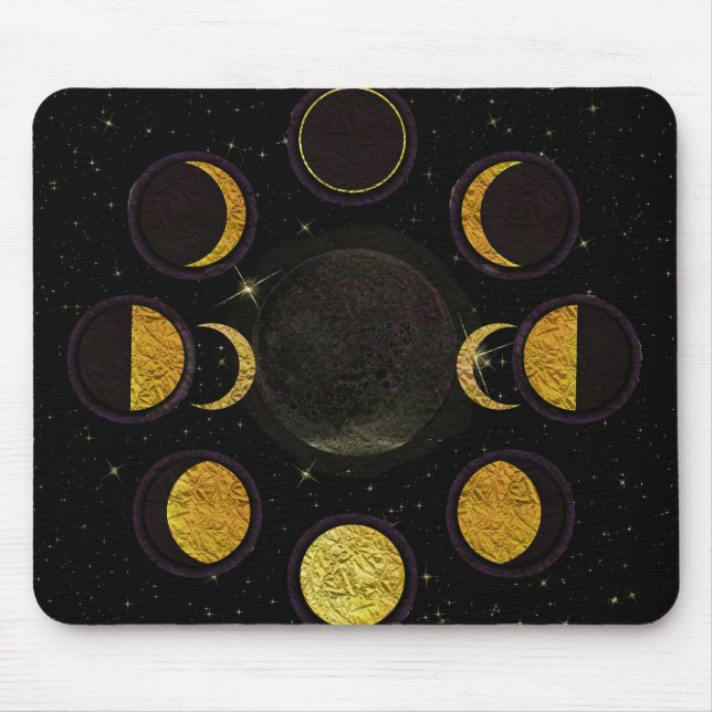 Alfombrilla De Ratón Fases mágicas en negro y luna de oro (Frente)