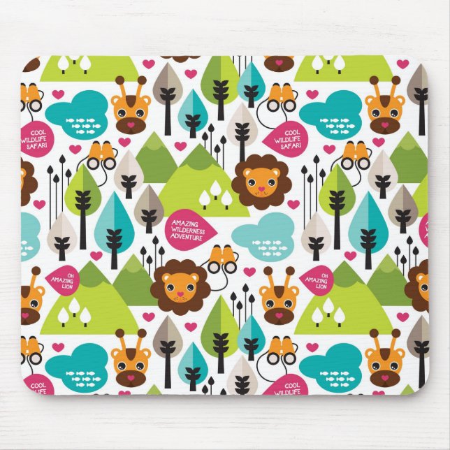 Alfombrilla De Ratón fauna retra del león del safari de los niños (Frente)