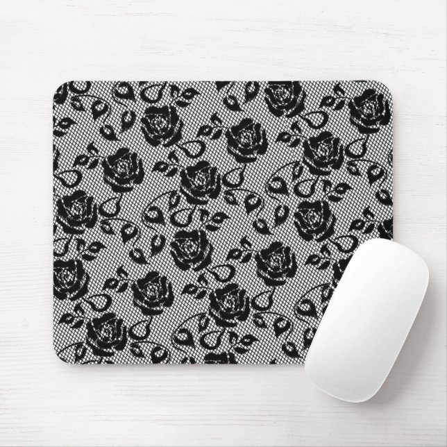 Alfombrilla De Ratón Faux Black Lace Rosa Fishnet Mouse Pad (Con ratón)