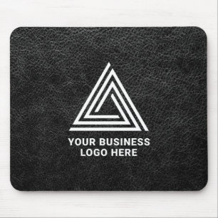 Alfombrilla De Ratón Faux Black Leather Modern Business Logo