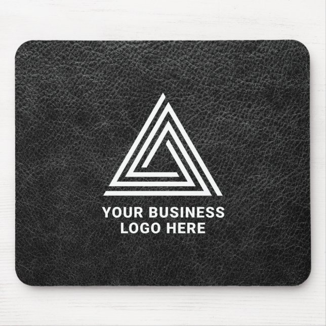 Alfombrilla De Ratón Faux Black Leather Modern Business Logo (Frente)