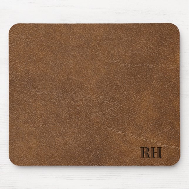 Alfombrilla De Ratón Faux Brown Leather Personalizado Monogrammed Initi (Frente)