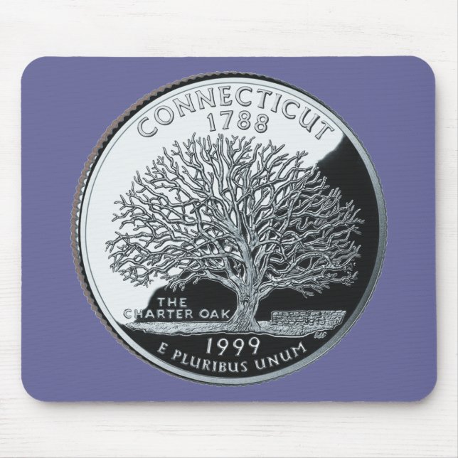 Alfombrilla De Ratón Faux Connecticut State Quarter Charter Oak Tree (Frente)