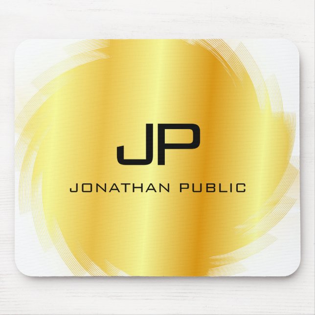 Alfombrilla De Ratón Faux Gold Modern Monogramed Elegant Template (Frente)