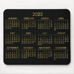 Alfombrilla De Ratón Faux Gold Y Black Yearly Calendar 2023 Mouse Pad