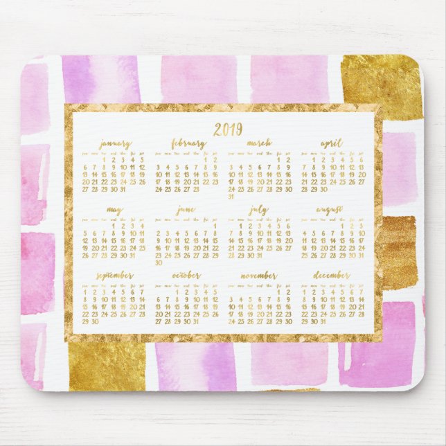Alfombrilla De Ratón Faux Gold Yearly 2019 Calendar Mouse Pads Pink (Frente)