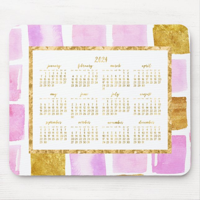 Alfombrilla De Ratón Faux Gold Yearly 2024 Calendar Pads Pads Pink (Frente)