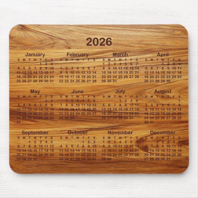 Alfombrilla De Ratón Faux Teak Wood 2026 Calendar (Frente)