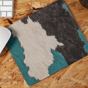 Alfombrilla De Ratón Faux Turquoise Cuero Vaca Cubierta Esconde Pieles