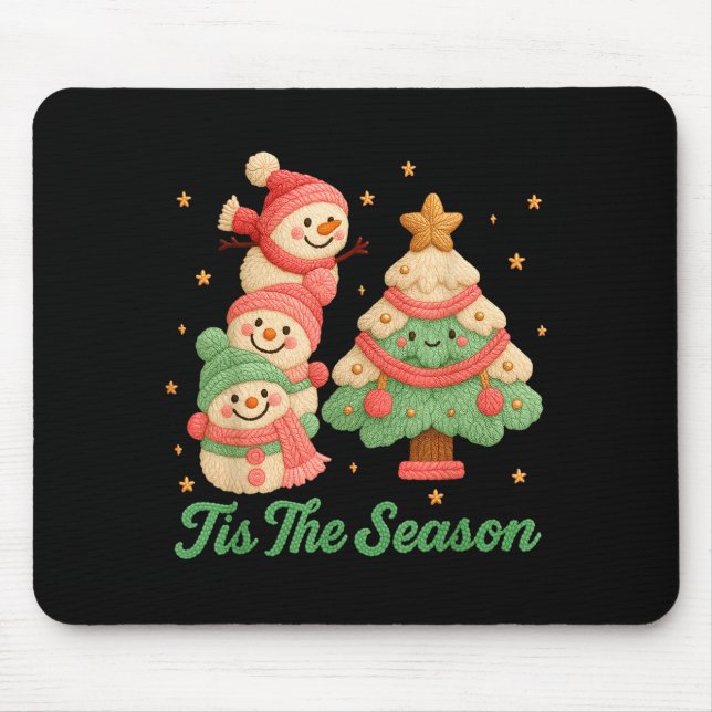 Alfombrilla De Ratón Faux Yarn Crochet Snowman And Christmas Tree  (Frente)