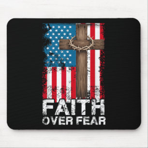 Alfombrilla De Ratón Fe sobre Miedo Jesús Cruz Cristiana Bandera de EE.