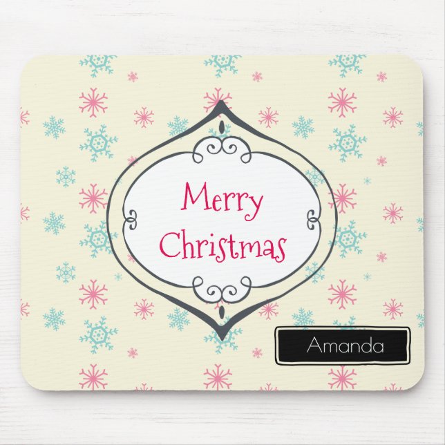 Alfombrilla De Ratón Felices copos de nieve navideños personalizados (Frente)