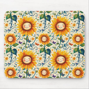 Alfombrilla De Ratón Felices girasoles: Cheery Sunflower Pattern