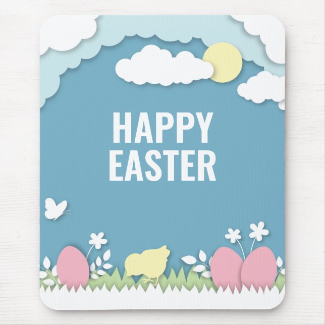 Alfombrilla De Ratón Felices pollitas de Pascua y huevos en la naturale (Frente)