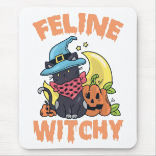 Alfombrilla De Ratón Feline Witchy Funny Spooky Halloween Cat Kitten