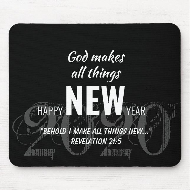 Alfombrilla De Ratón FELIZ AÑO NUEVO 2020 Scripture personalizada NEGRO (Frente)