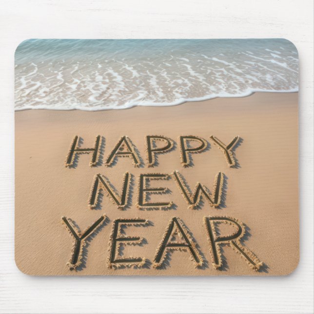 Alfombrilla De Ratón Feliz Año Nuevo Orilla del Mar (Frente)