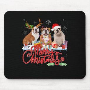 Alfombrilla De Ratón Feliz Bulldog navideño con luz de reno