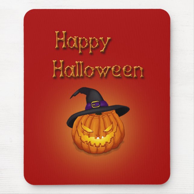 Alfombrilla De Ratón Feliz Calabaza de Halloween con Gorra (Frente)