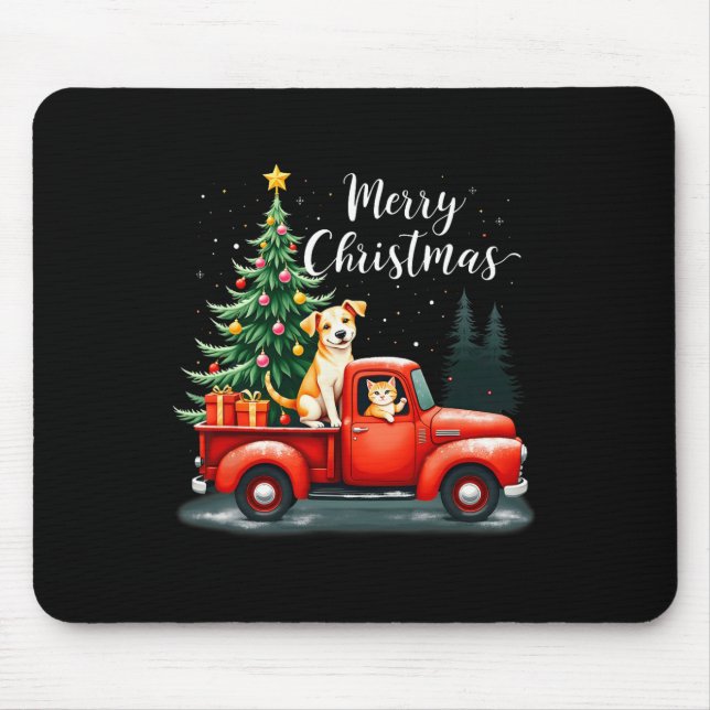 Alfombrilla De Ratón Feliz Camión Rojo De Navidad Con Perro &amp; Navid (Frente)
