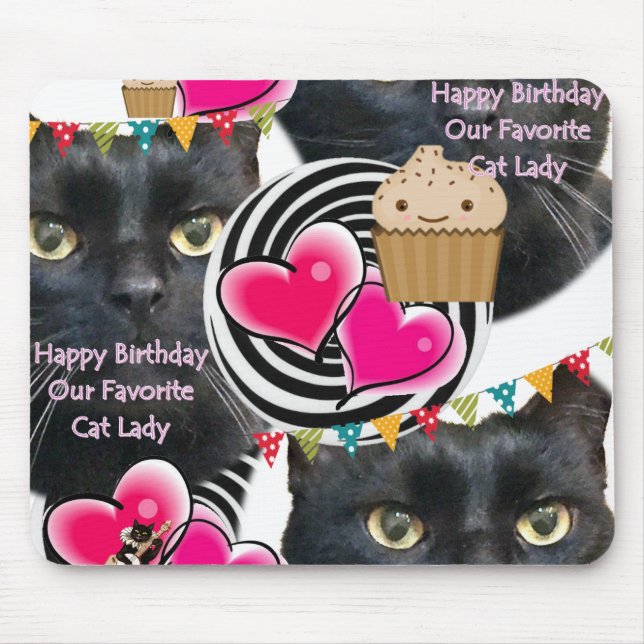 Alfombrilla De Ratón Feliz cumpleaños Cat Lady Mouse Pad (Frente)