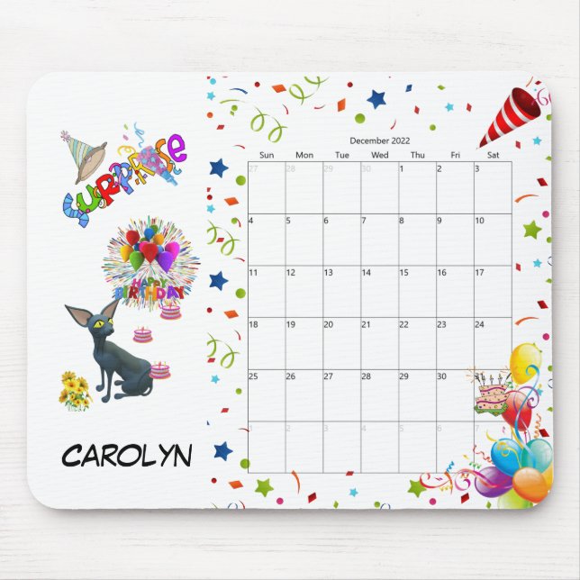 Alfombrilla De Ratón Feliz Cumpleaños Diciembre 2022 Calendario Almohad (Frente)
