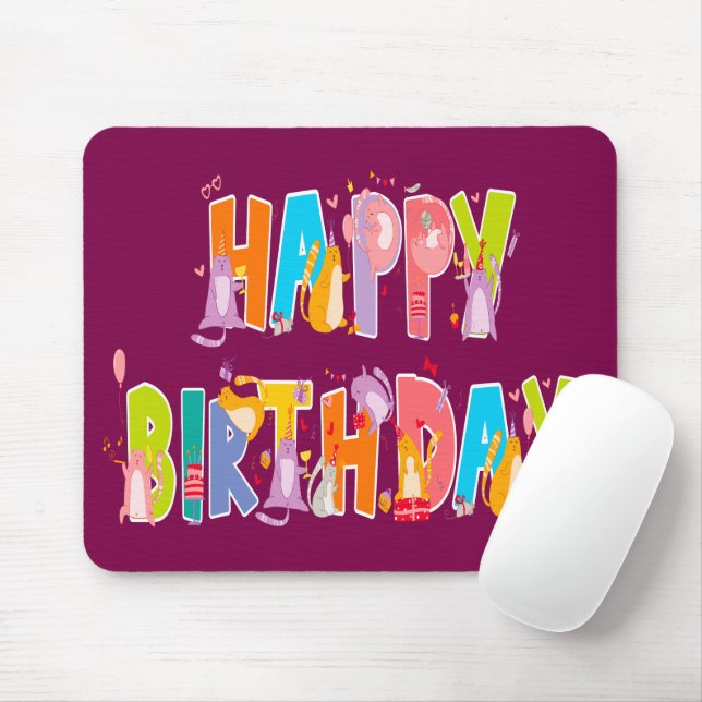 Alfombrilla De Ratón Feliz cumpleaños, divertida celebración del cumple (Con ratón)