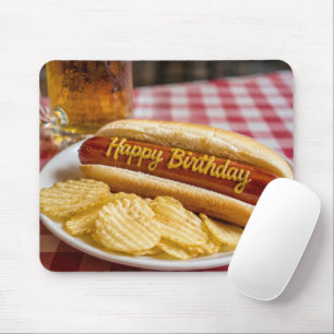 Alfombrilla De Ratón Feliz Cumpleaños Hot Dog y Cerveza
