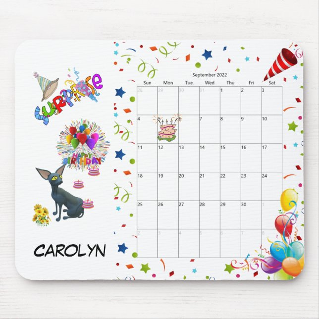Alfombrilla De Ratón Feliz cumpleaños septiembre 2022 Calendario Mouse  (Frente)