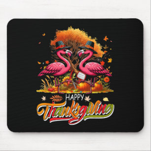 Alfombrilla De Ratón Feliz Día de Acción de Gracias Dos Flamingos Lindo