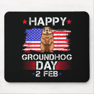 Alfombrilla De Ratón Feliz día de la marmota 2 febrero bandera de EE. U