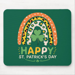 Alfombrilla De Ratón Feliz día de San Patricio Lindos Leopardos Arcoíri