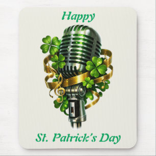 Alfombrilla De Ratón Feliz día de San Patricio Trébol y Micrófono