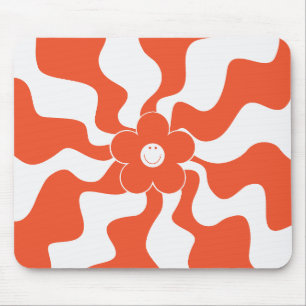 Alfombrilla De Ratón Feliz diatriba retro en Naranja y blanco