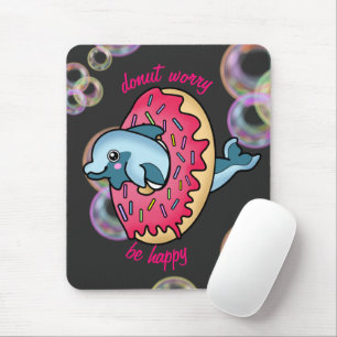 Alfombrilla De Ratón Feliz donut con delfín y burbujas arcoiris