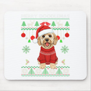 Alfombrilla De Ratón Feliz Doodlemas Goldendoodle con su jersey feo de