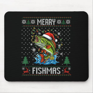 Alfombrilla De Ratón Feliz Fishmas B Pesca De Navidad Suéter Feo