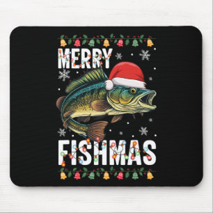 Alfombrilla De Ratón Feliz Fishmas divertido pijama de Navidad de pesca