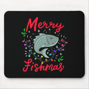 Alfombrilla De Ratón Feliz Fishmas Luces Divertidas de Navidad del Árbo