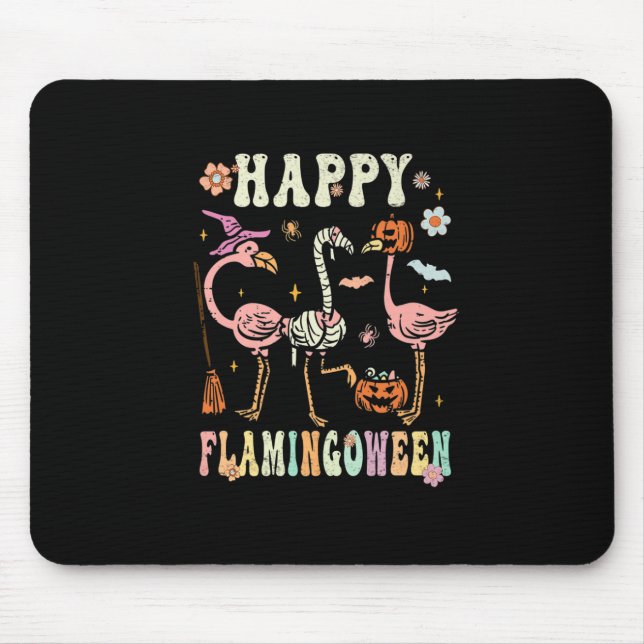 Alfombrilla De Ratón Feliz Flamingoween Witch Pumpkin Mummy Flamingo Ha (Frente)