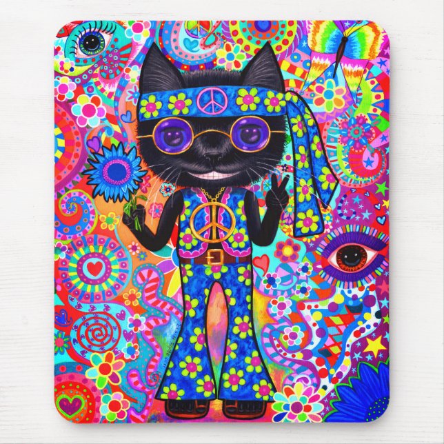 Alfombrilla De Ratón Feliz Gafas de sol Hippie Signo de paz Flor (Frente)