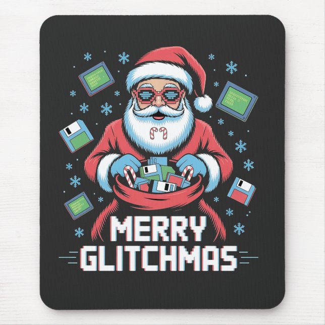 Alfombrilla De Ratón Feliz Glitchmas Código Programador Santa Navidad (Frente)