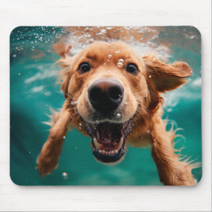 Alfombrilla De Ratón Feliz Golden Retriever Nadando bajo el agua