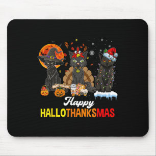 Alfombrilla De Ratón Feliz Hallothanksmas Black Cat Halloween Thanksgiv